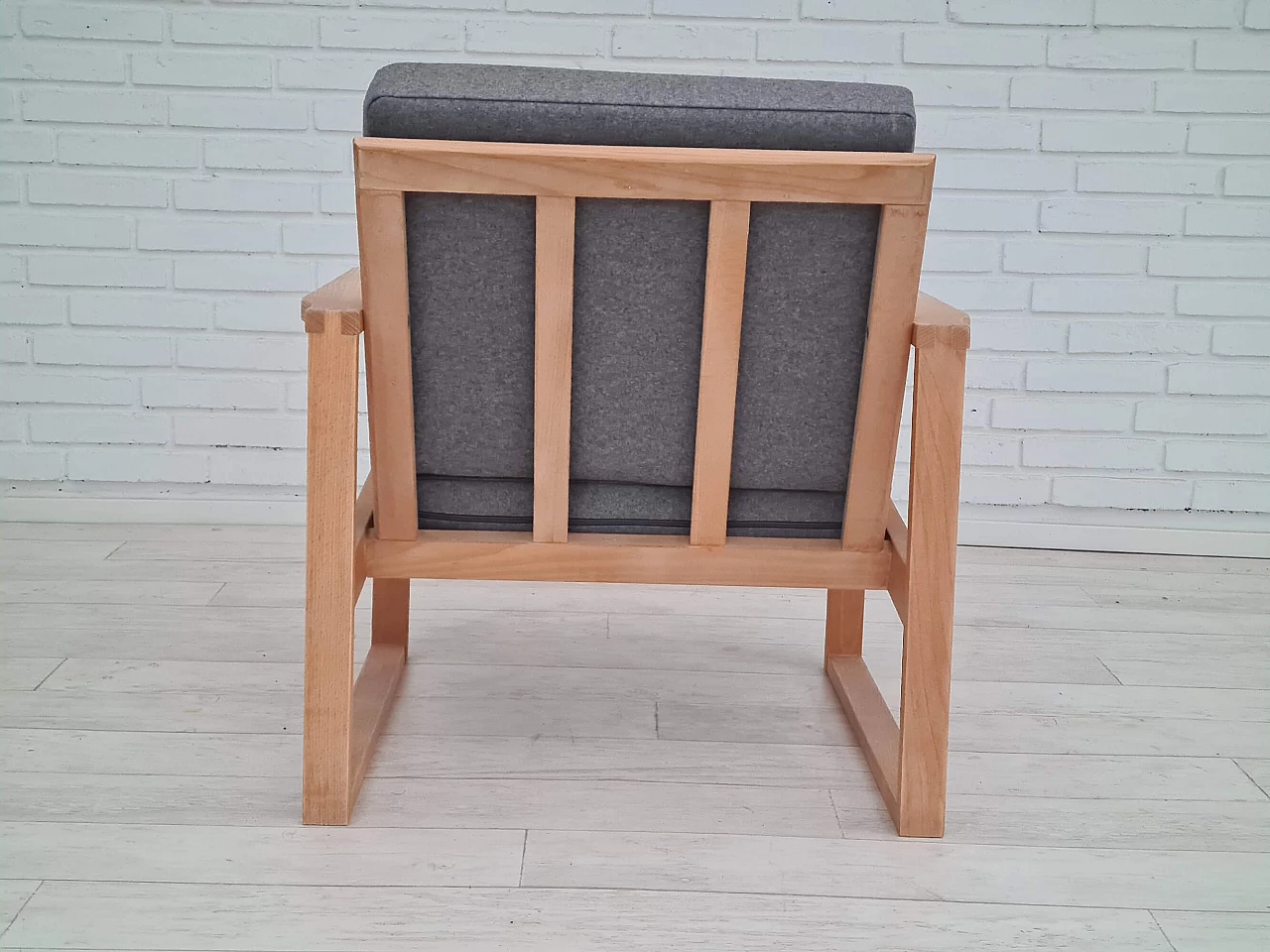 Danish beech armchair with wool cover, 1970s 1366354