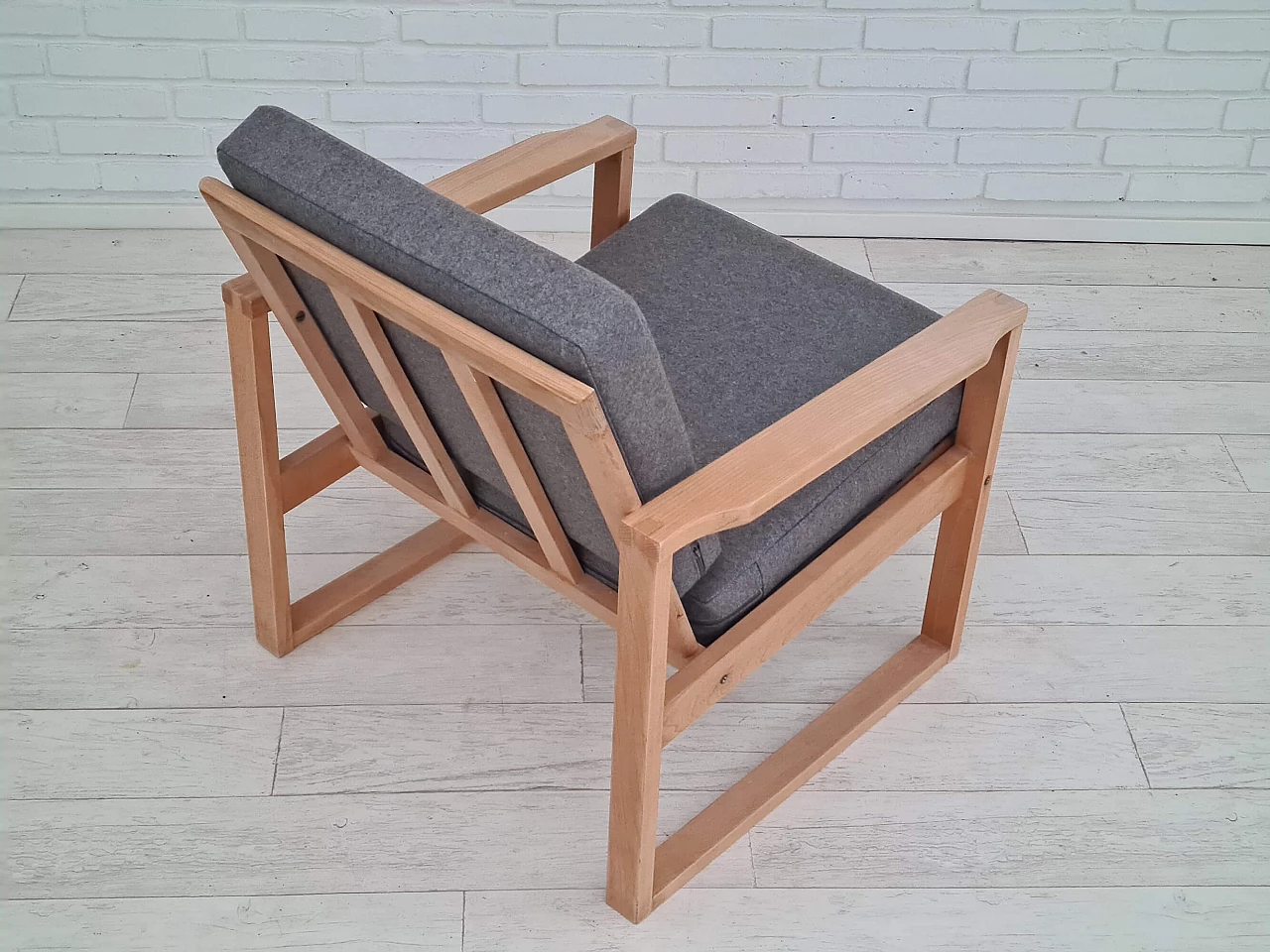 Danish beech armchair with wool cover, 1970s 1366356
