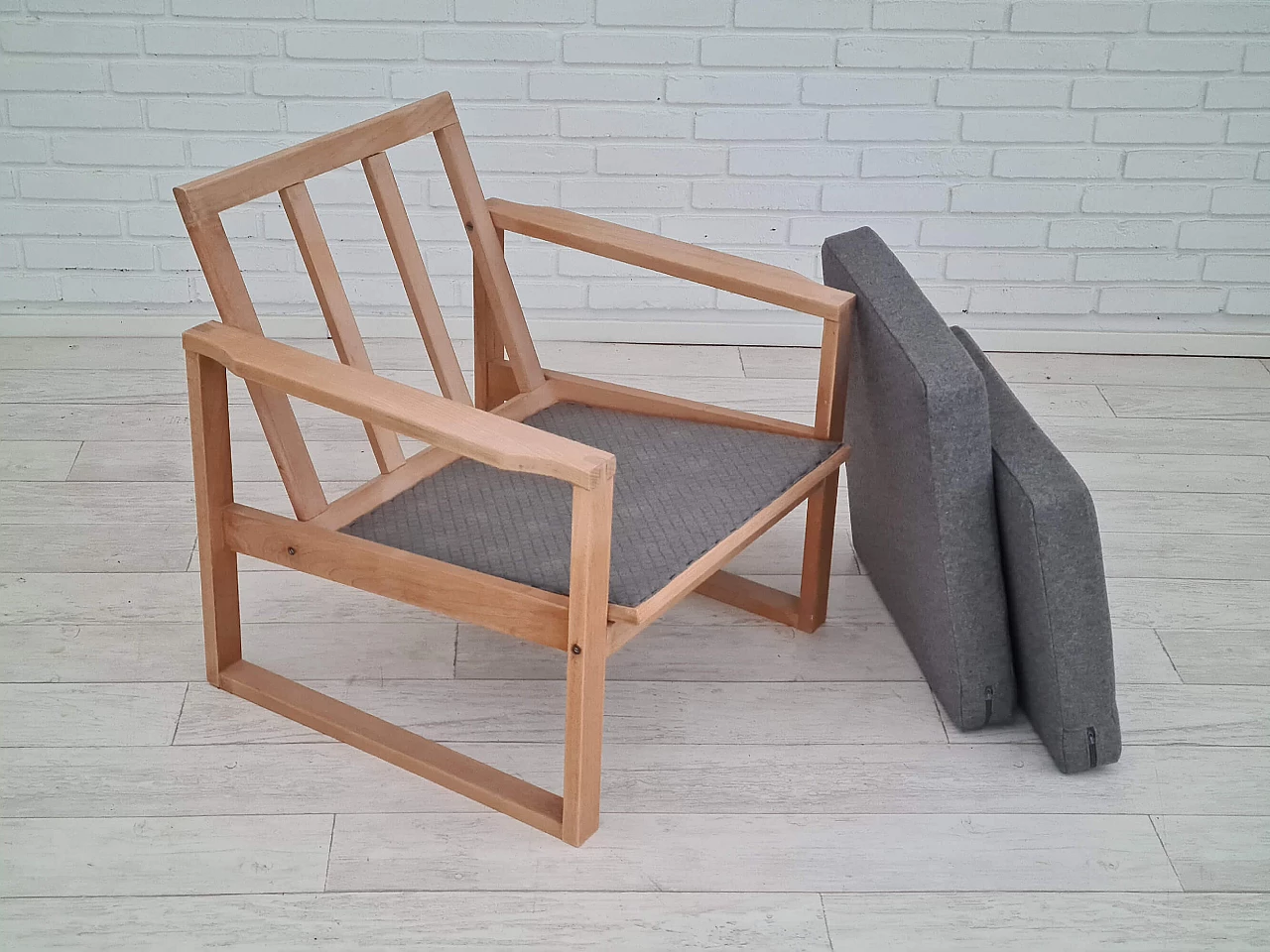 Danish beech armchair with wool cover, 1970s 1366357