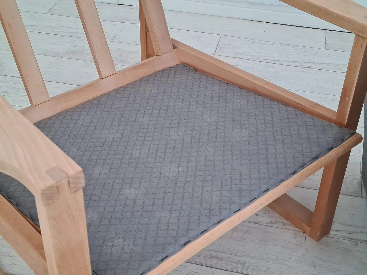 Danish beech armchair with wool cover, 1970s 1366358