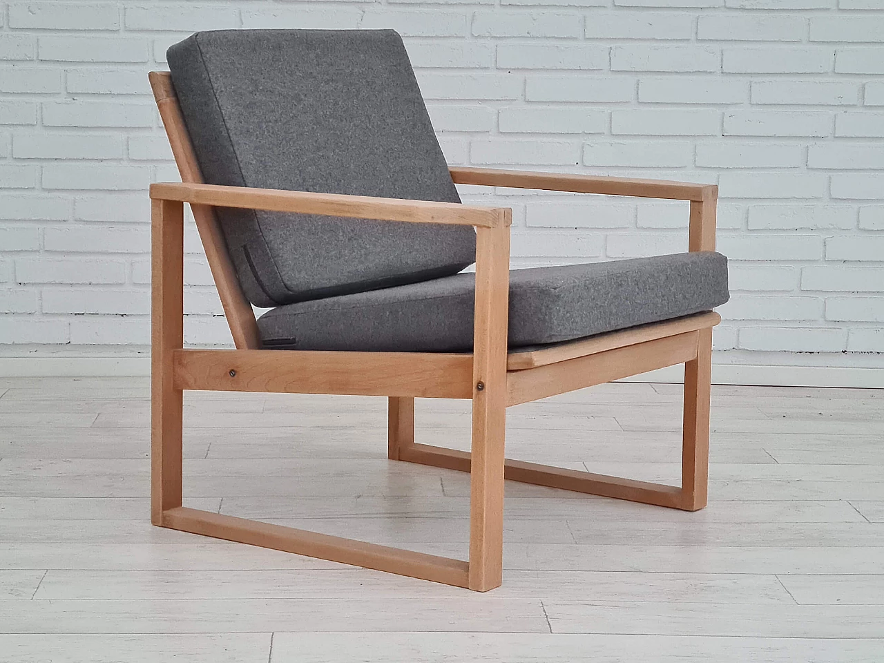 Danish beech armchair with wool cover, 1970s 1366359