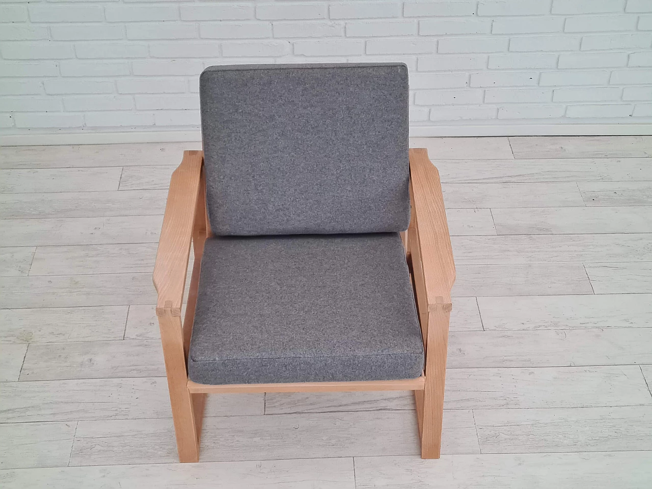 Danish beech armchair with wool cover, 1970s 1366362