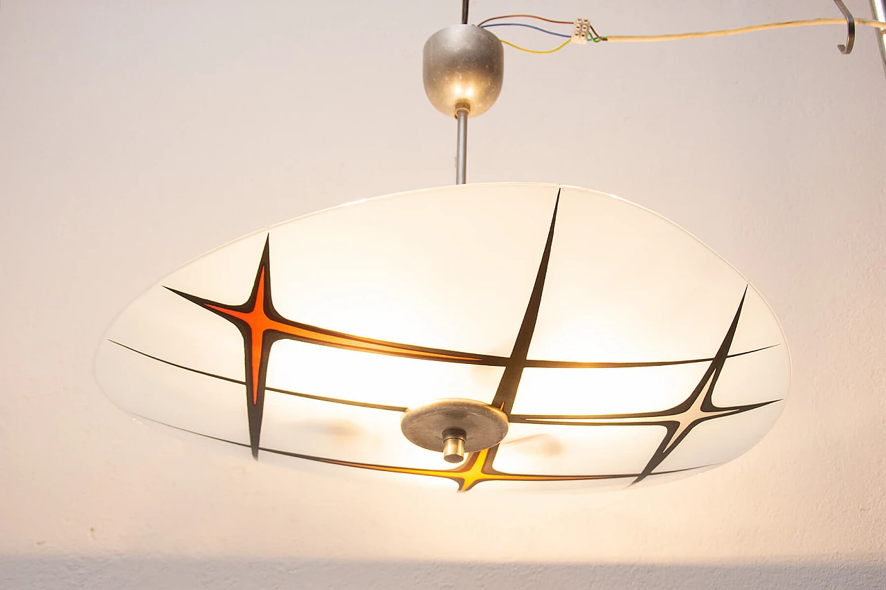 Lampadario Space Age in vetro e metallo cromato, anni '60 1366444