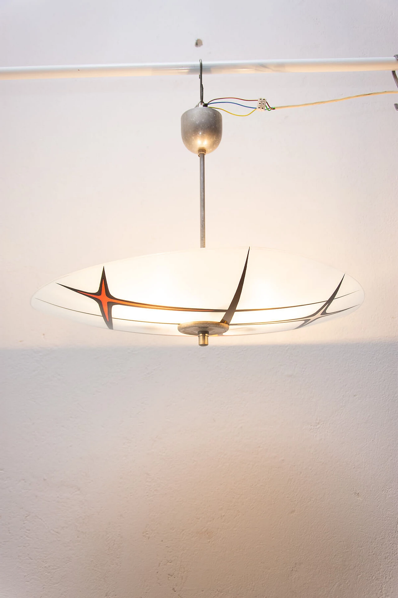 Lampadario Space Age in vetro e metallo cromato, anni '60 1366445