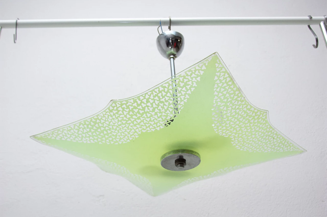 Lampadario in vetro verde, anni '60 1366470