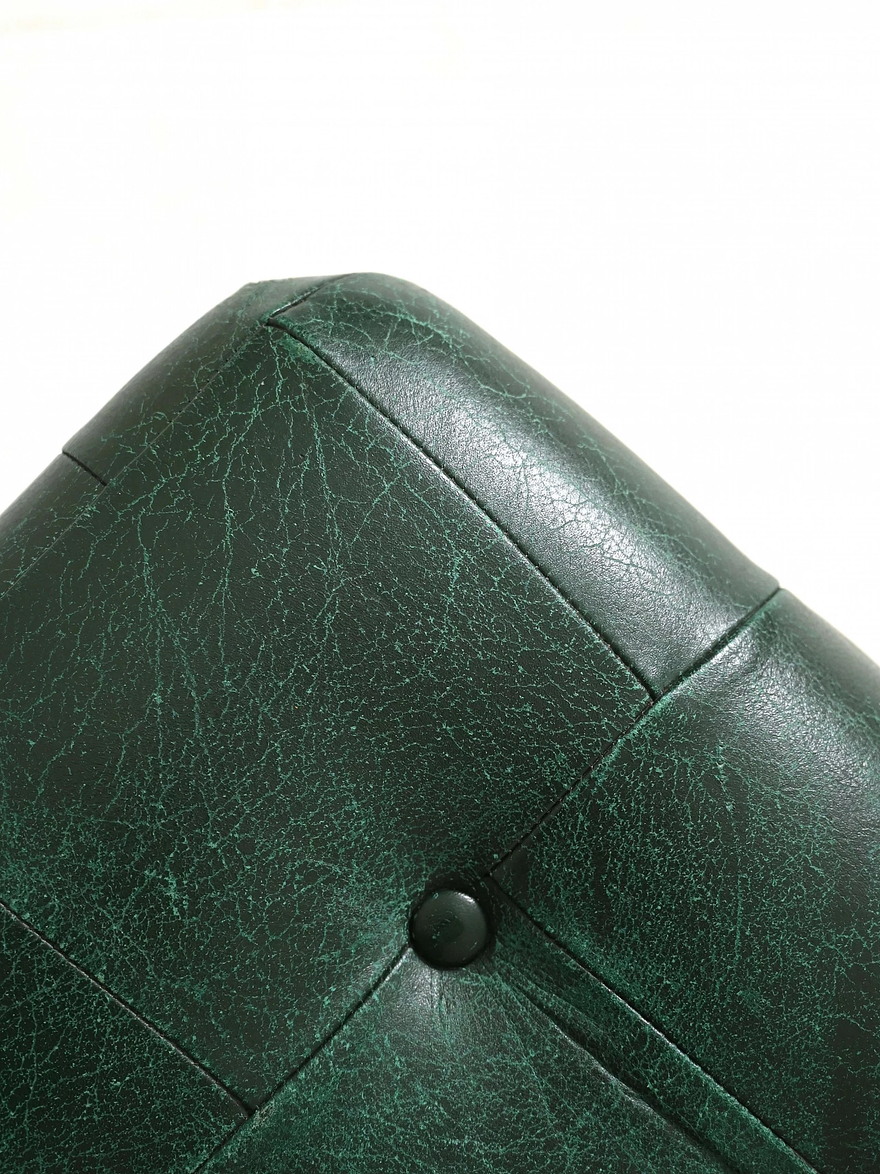 Wooden and green leather pouf, 1950s 1366866