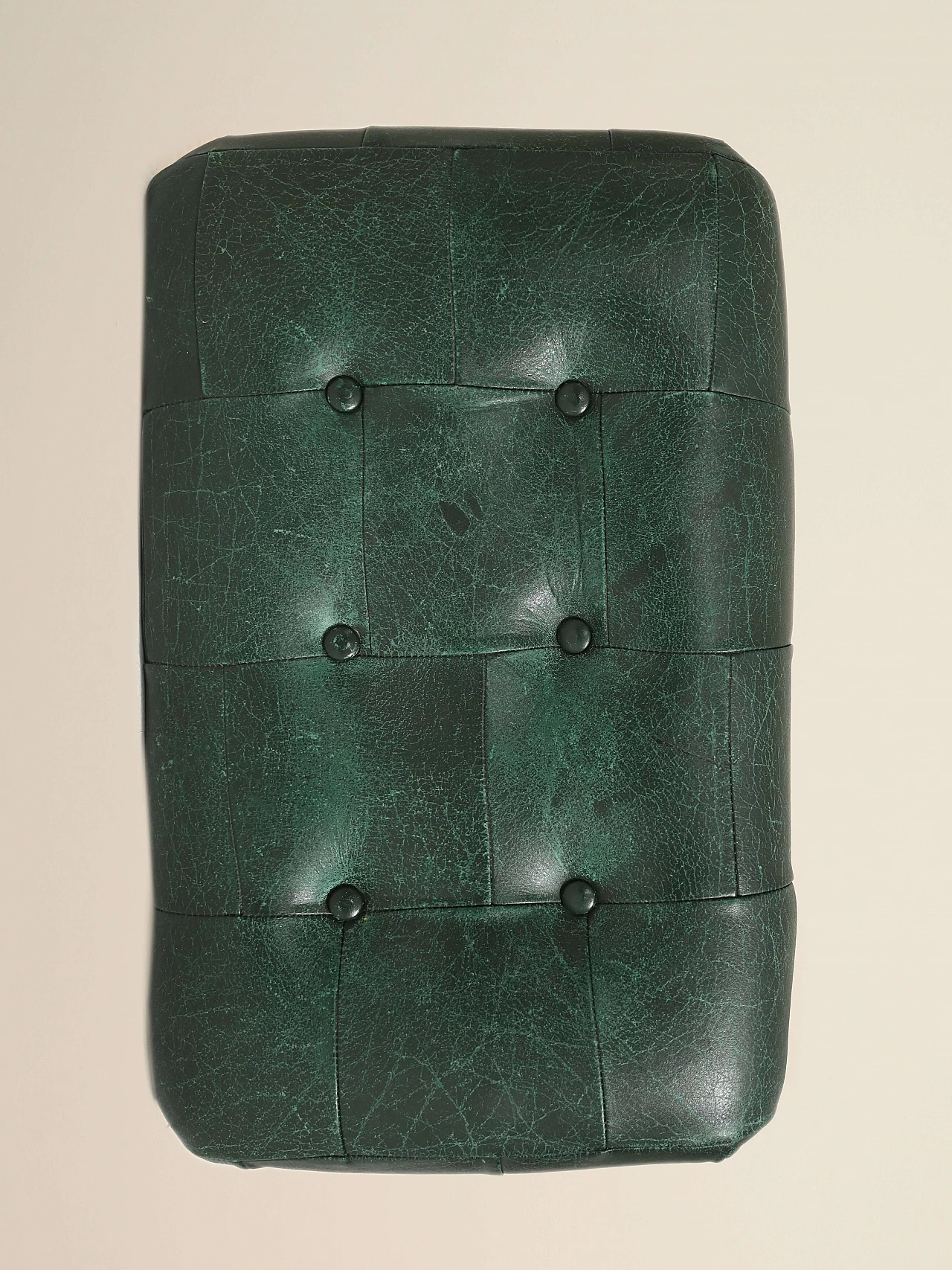 Wooden and green leather pouf, 1950s 1366870