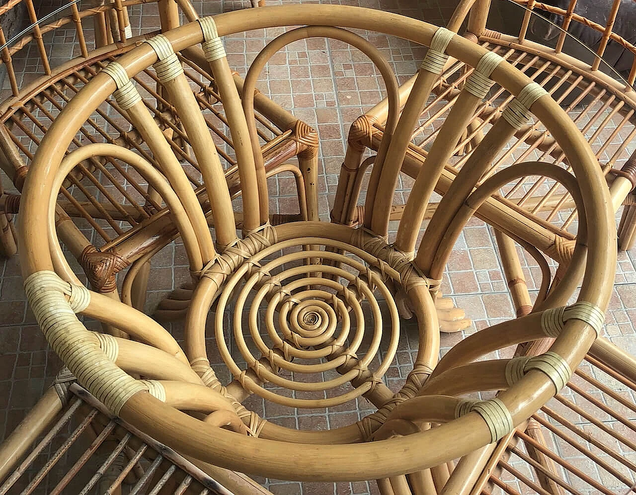 Tavolo in vetro e bambù con 4 sedie in stile Bonacina, anni '60 1367099