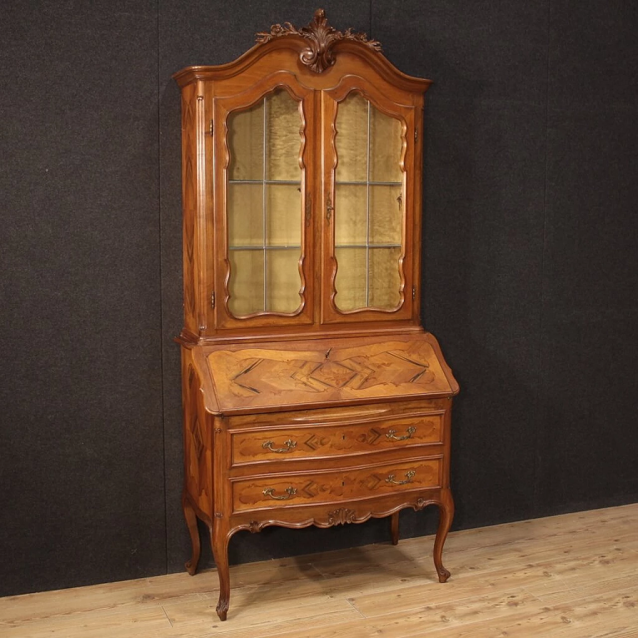 Double-bodied trumeau with display case and carved cimasa, 1960s 1367262
