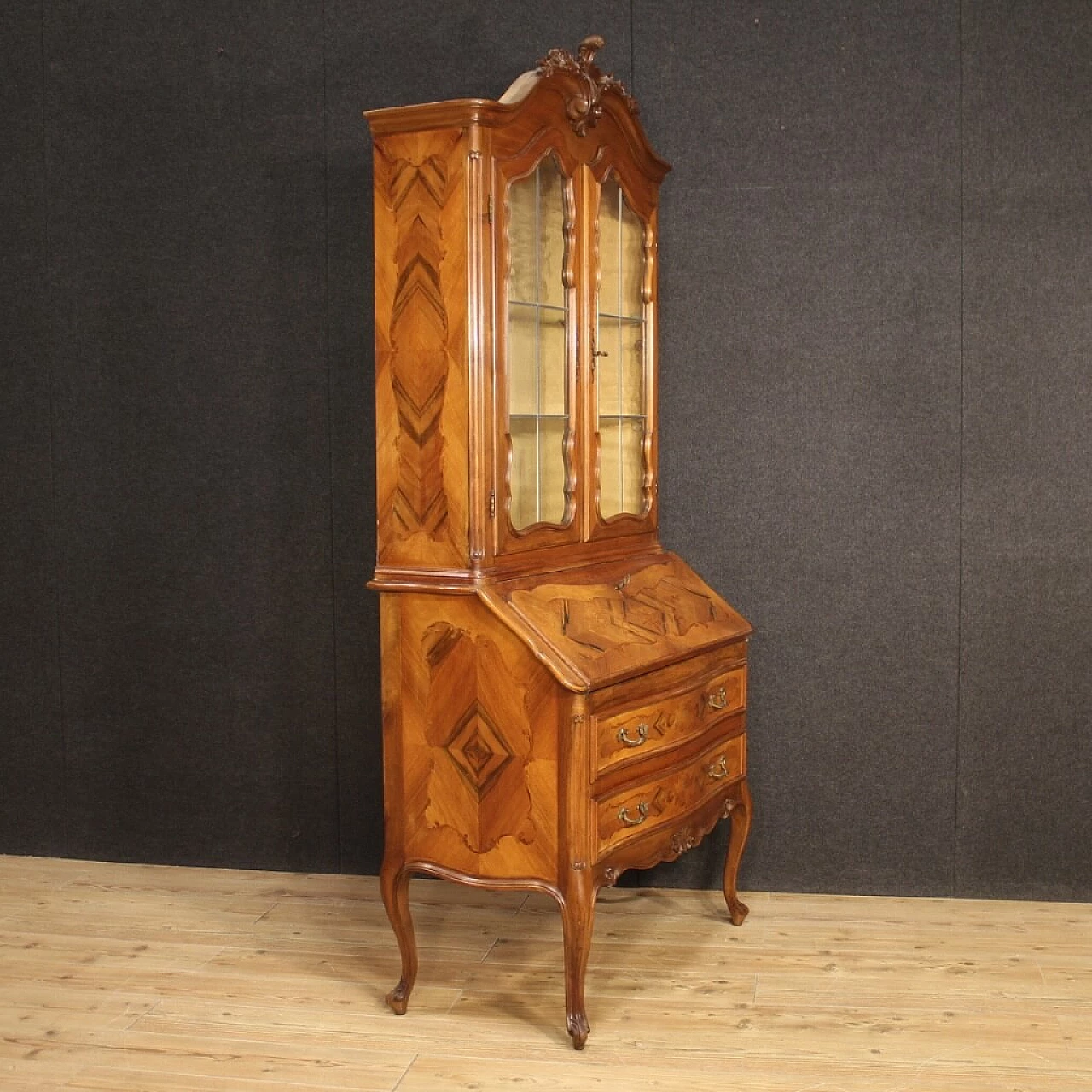 Double-bodied trumeau with display case and carved cimasa, 1960s 1367266