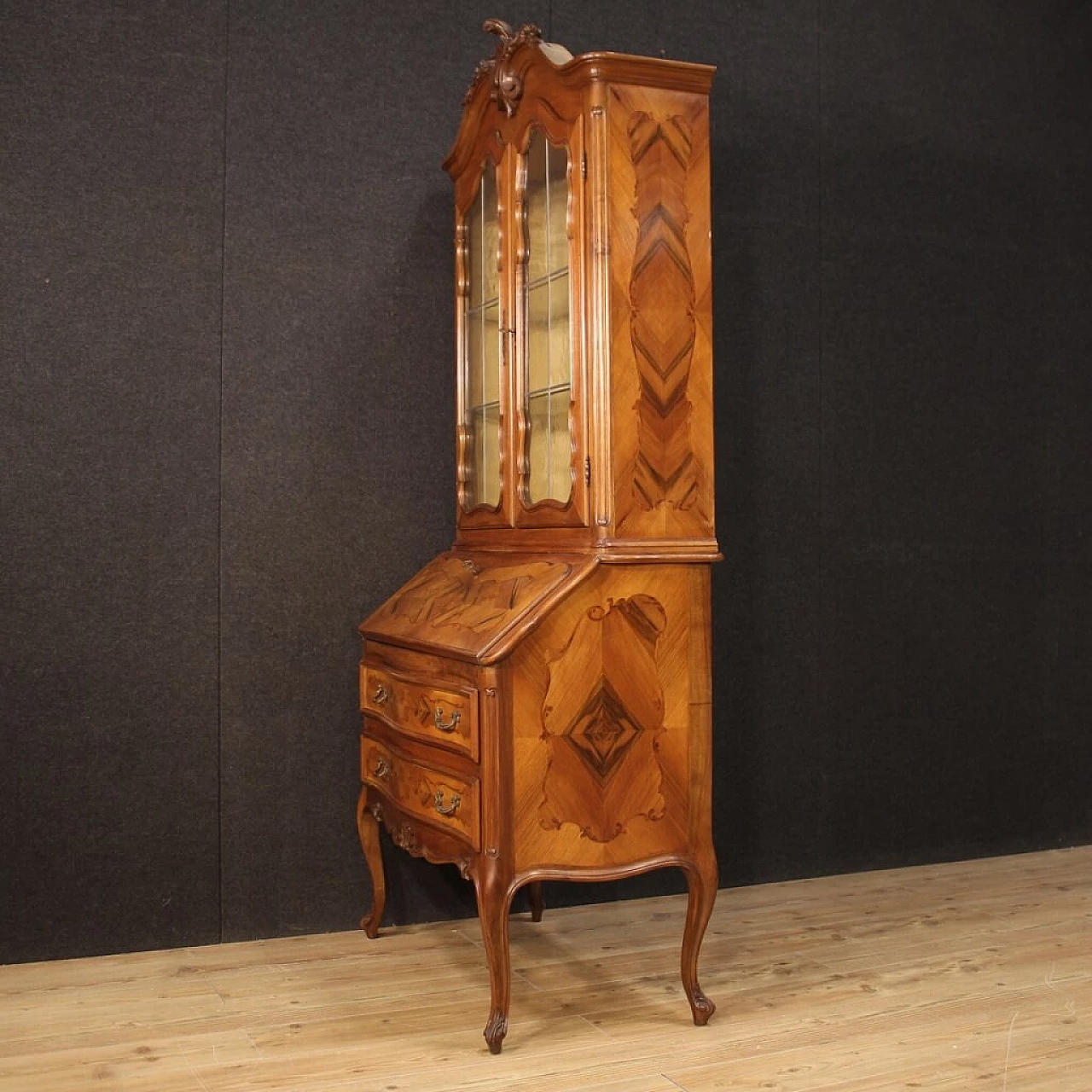 Double-bodied trumeau with display case and carved cimasa, 1960s 1367268