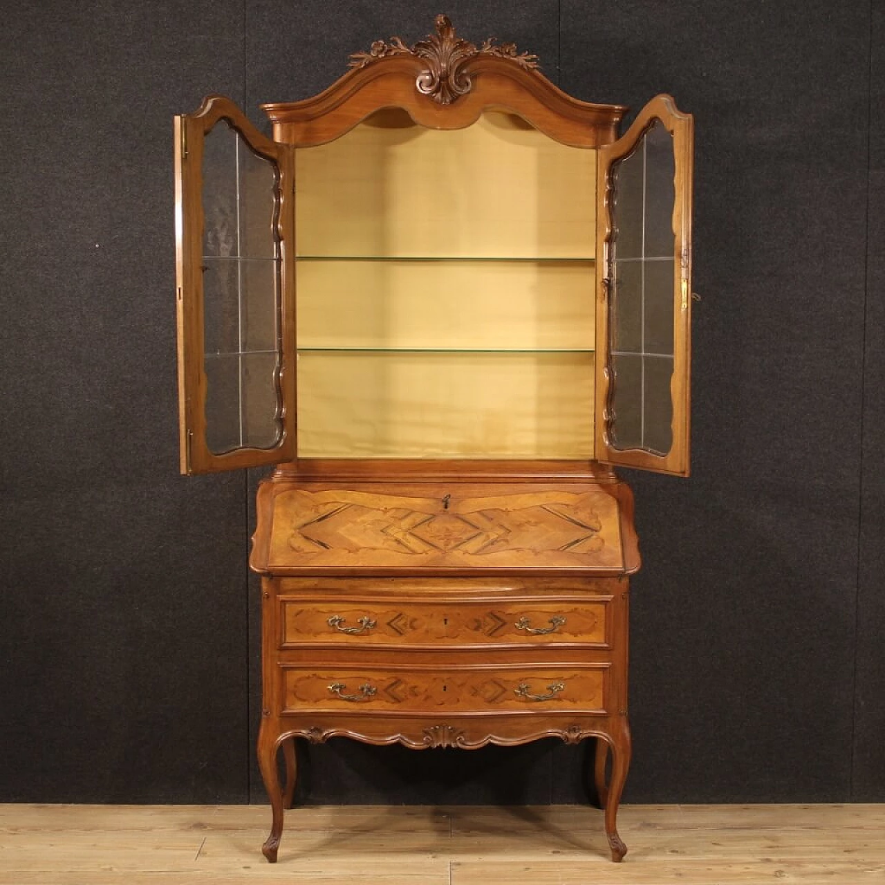 Double-bodied trumeau with display case and carved cimasa, 1960s 1367269
