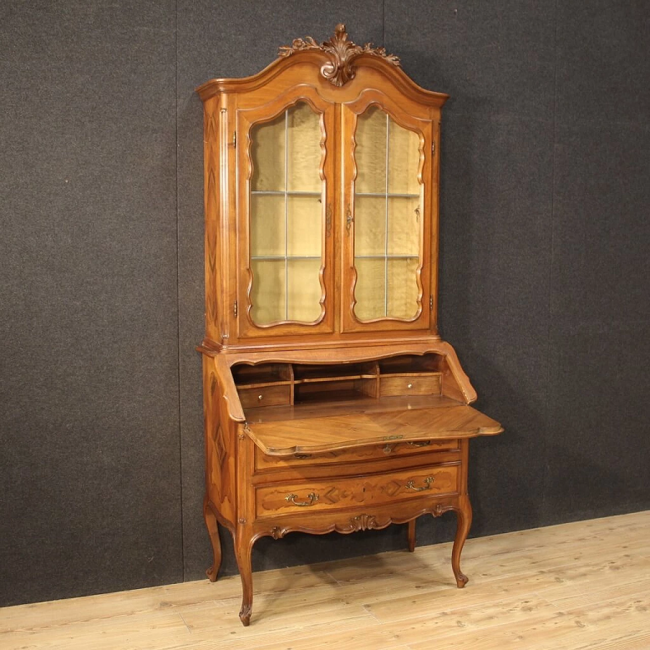 Double-bodied trumeau with display case and carved cimasa, 1960s 1367270