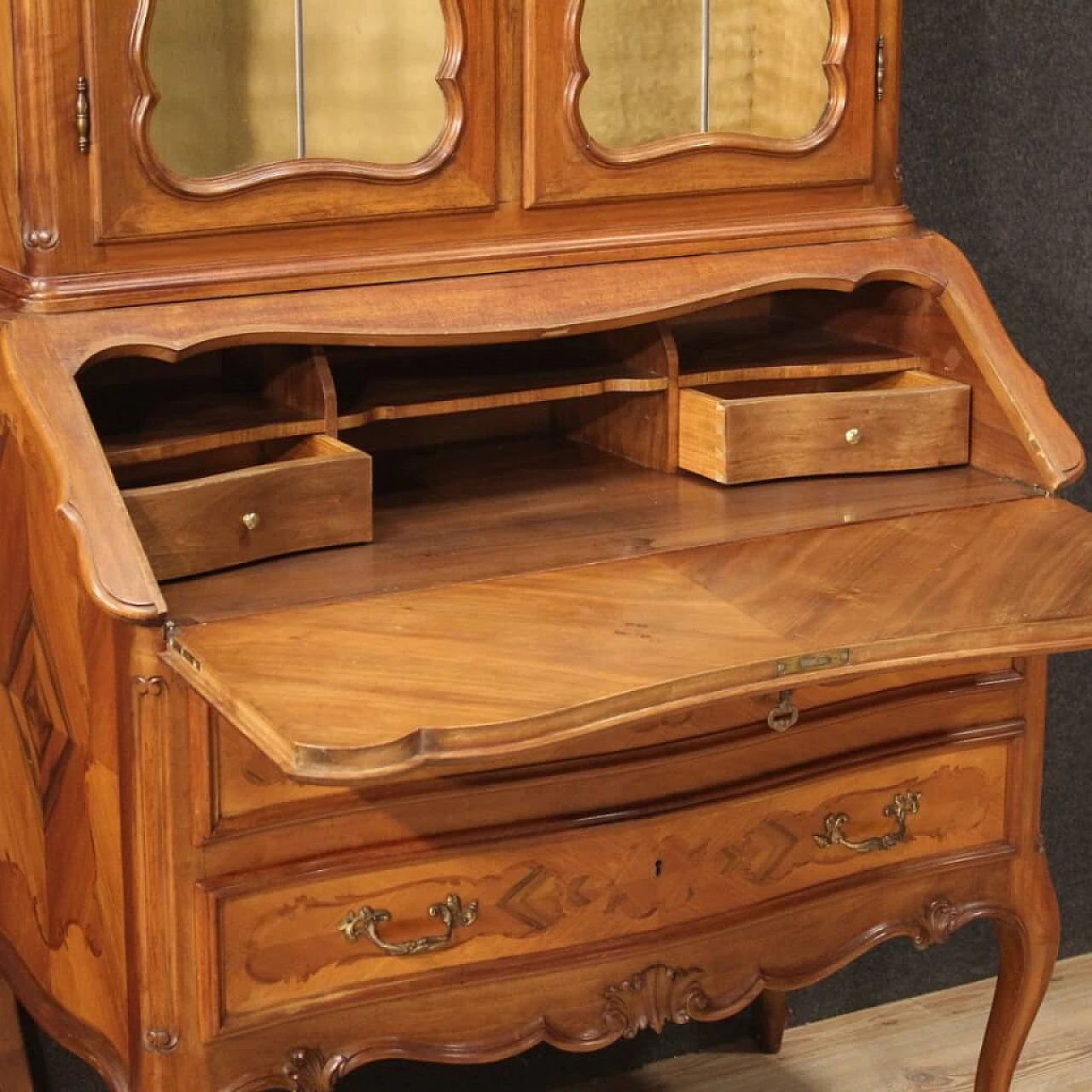 Double-bodied trumeau with display case and carved cimasa, 1960s 1367271