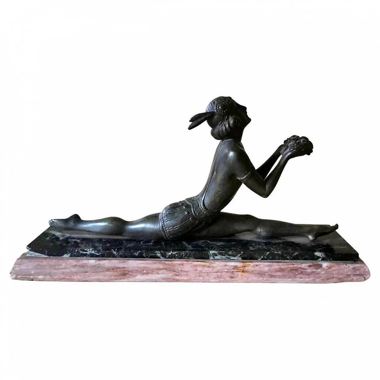 Statuetta in stile art noveau raffigurante giovane ballerina in bronzo con base in marmo, anni '20 1367447
