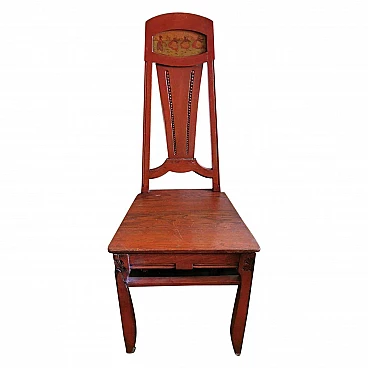 Art deco oak chair with painted panel, 1920s