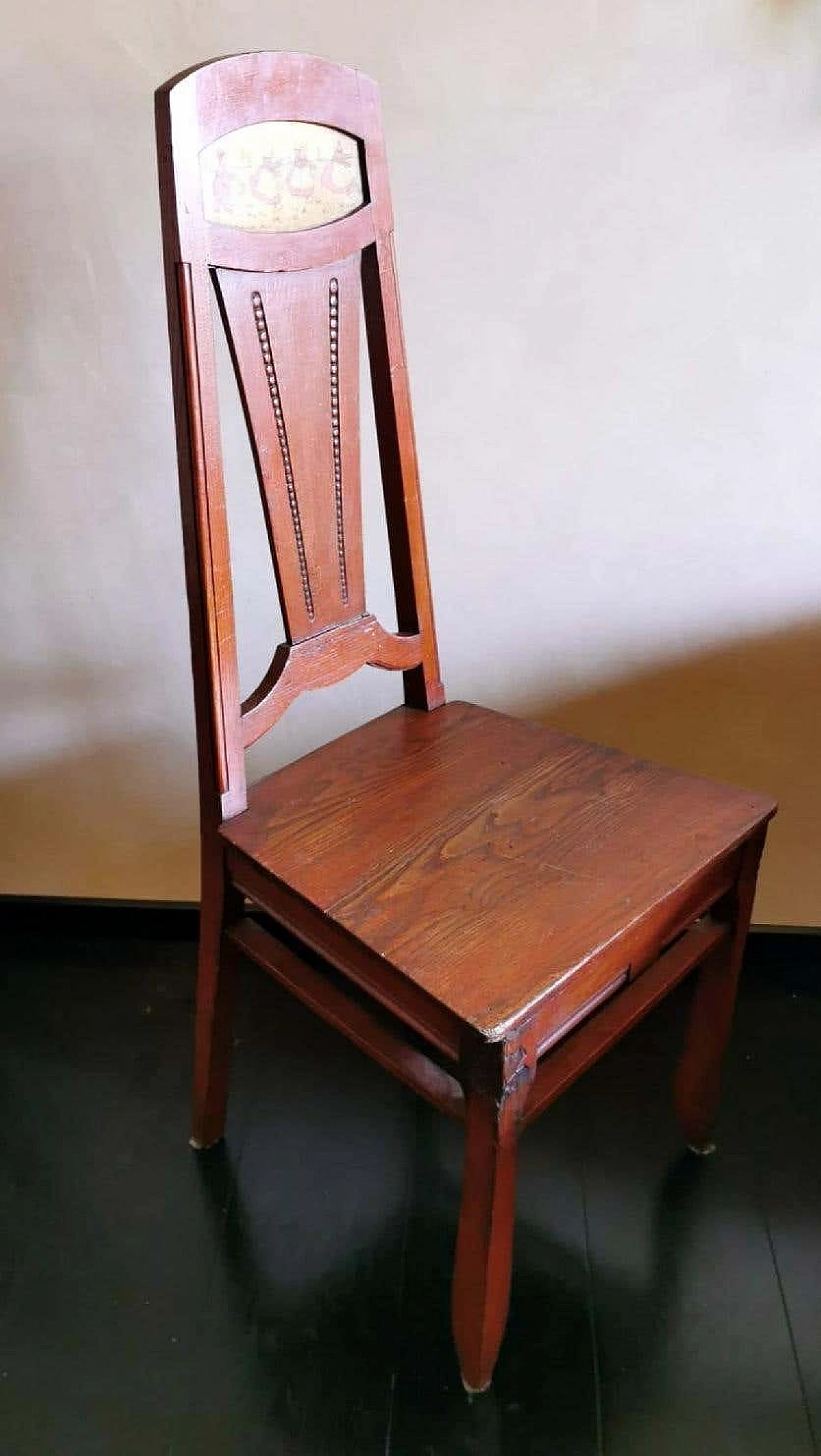 Art deco oak chair with painted panel, 1920s 1367464