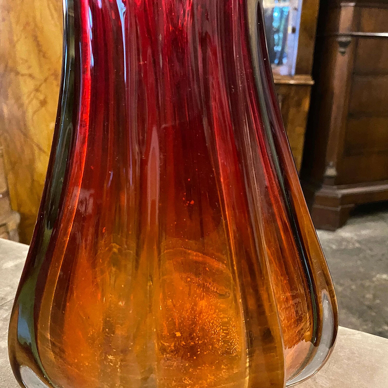 Vaso in vetro di Murano rosso di Flavio Poli, anni '70 1367620