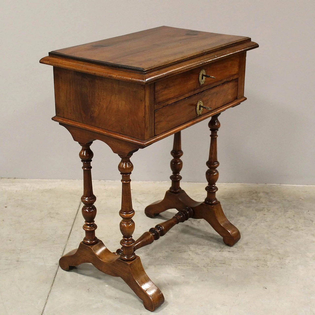 Louis Philippe coffee table with drawers in solid walnut, 19th century 1367678