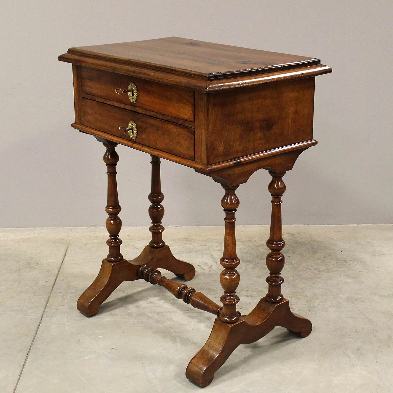 Louis Philippe coffee table with drawers in solid walnut, 19th century 1367679