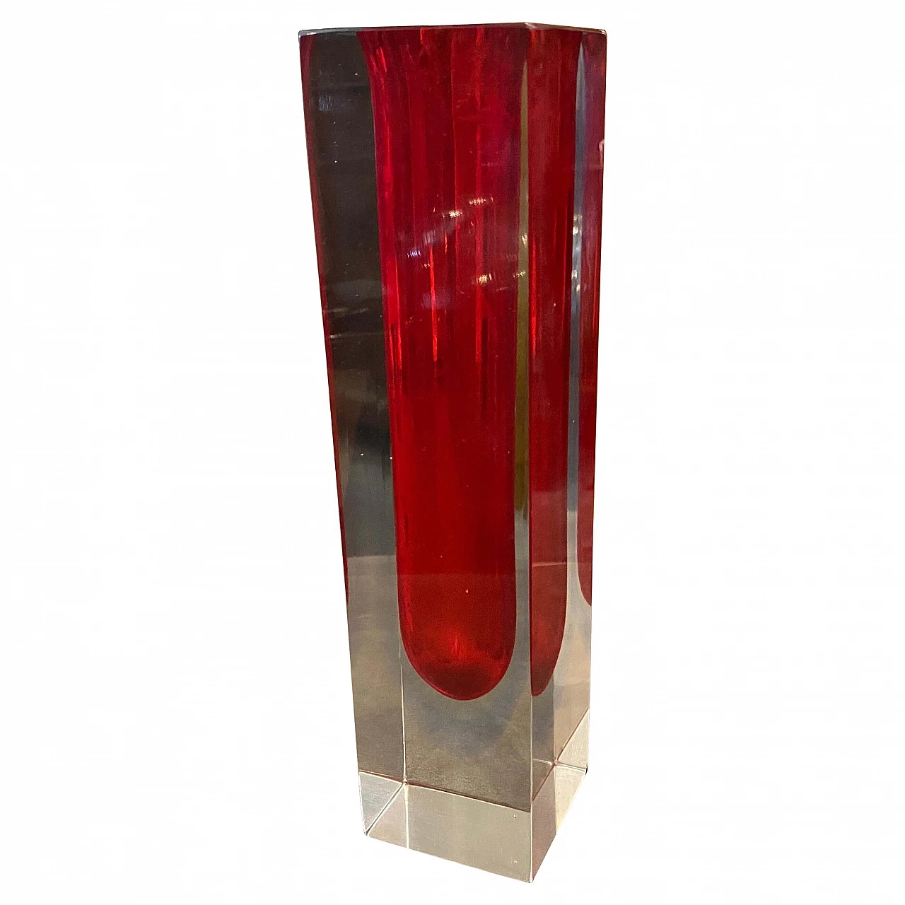 Square red Murano glass vase by Mandruzzato, 1970s 1367741