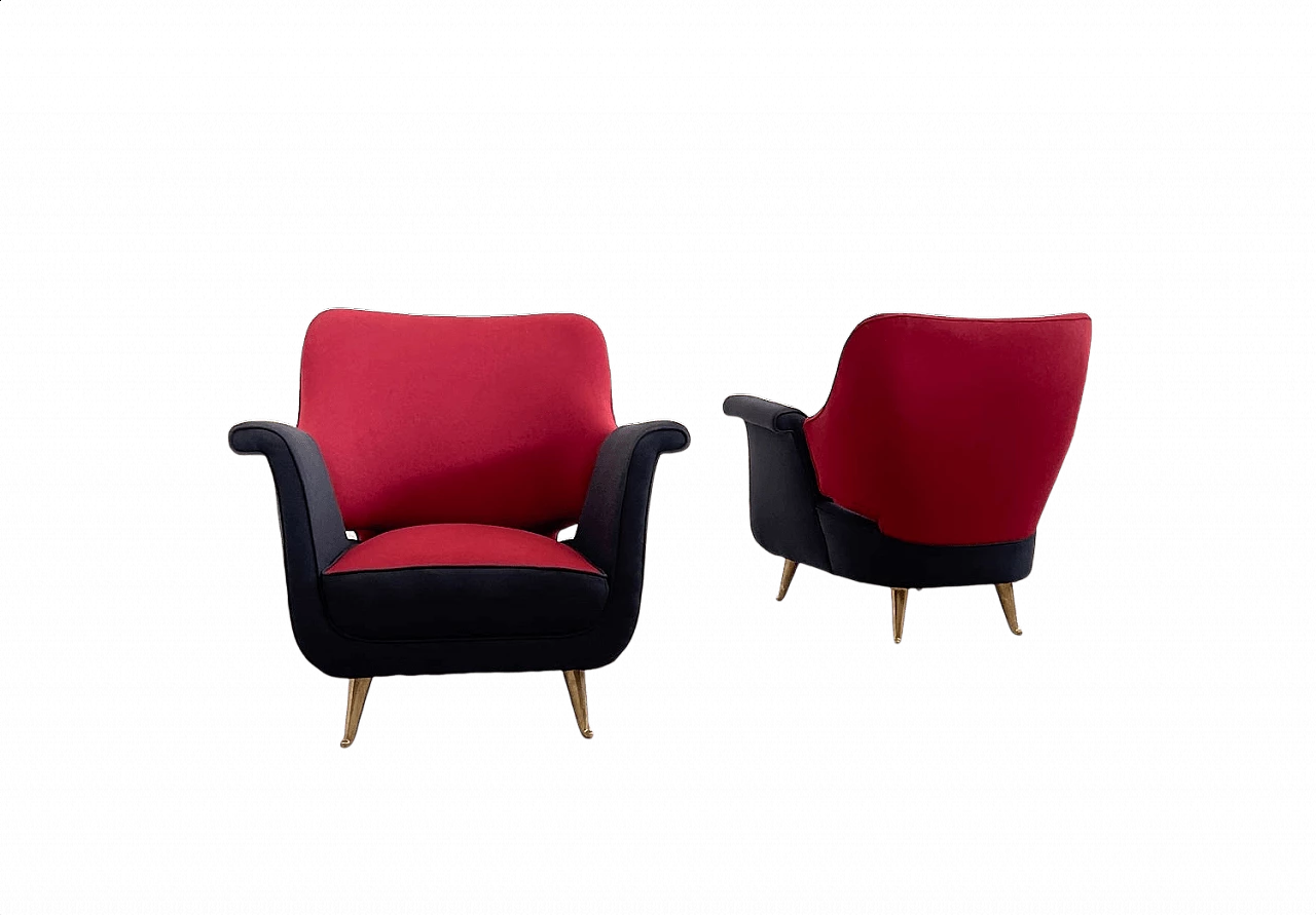 Coppia di poltrone in tessuto e ottone di Isa Bergamo, anni '50 1367856