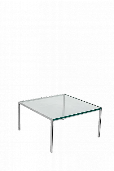 Luar coffee table in steel with thick glass top by Ross Littell for ICF, 70s