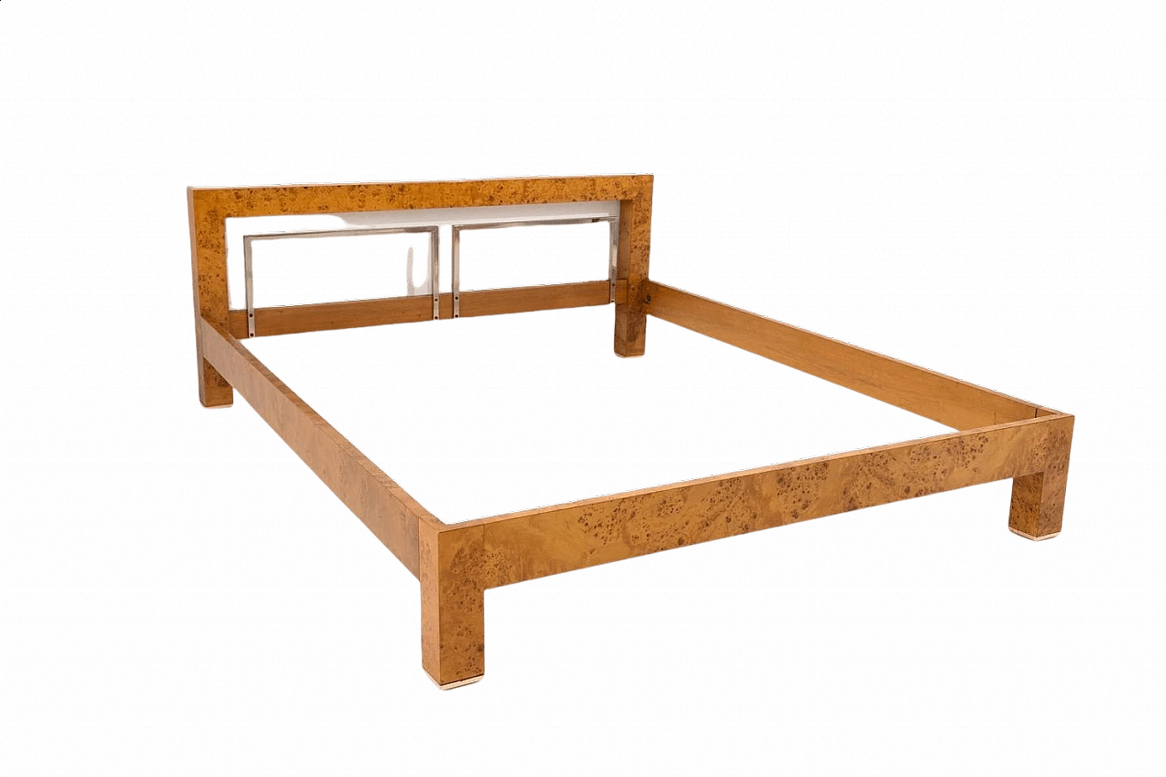 Privilege Collection Casa Vogue double bed in briarwood and chromed metal by Turri, 70s 1367864