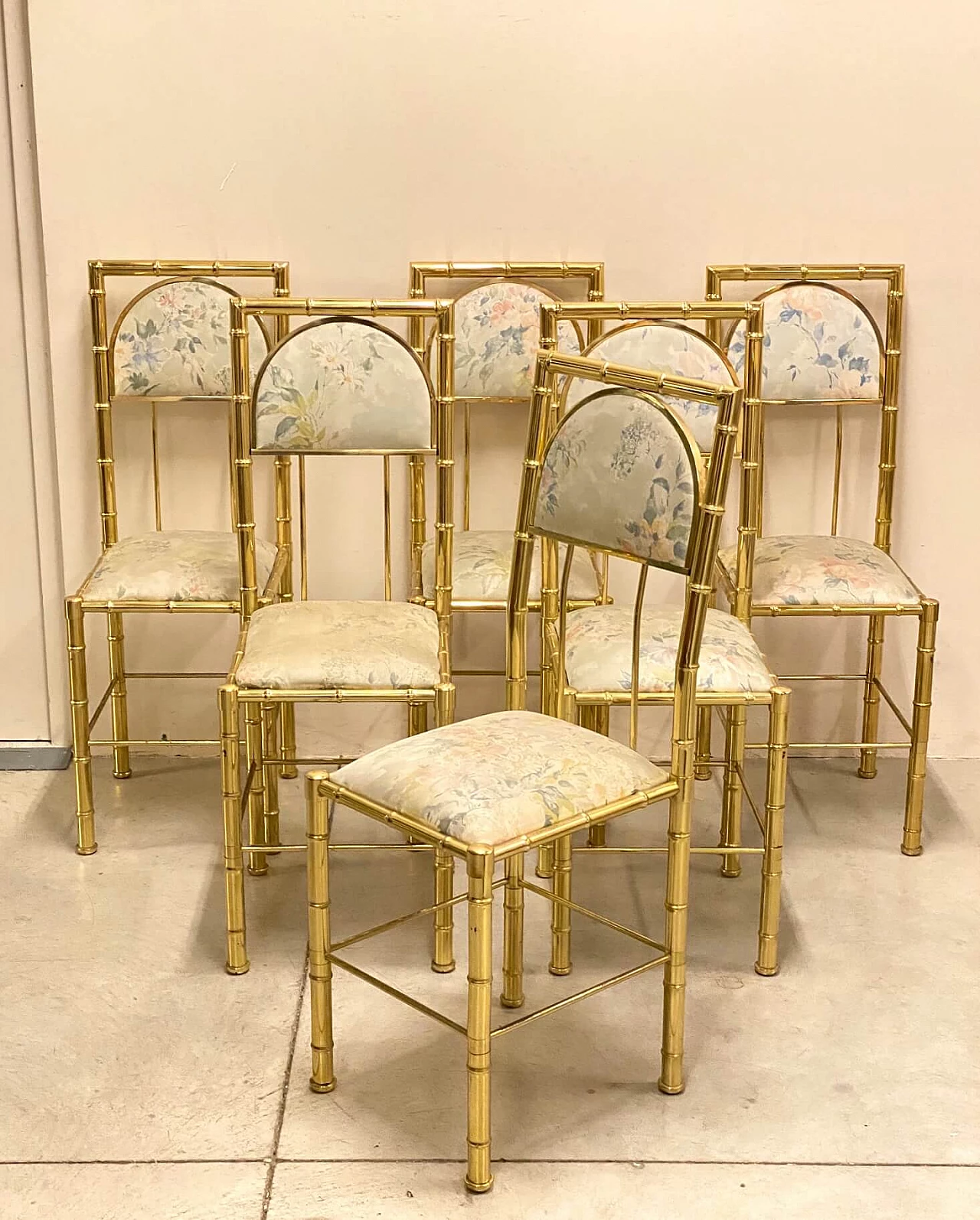 6 Sedie in ottone effetto bambù, anni '70 1368001