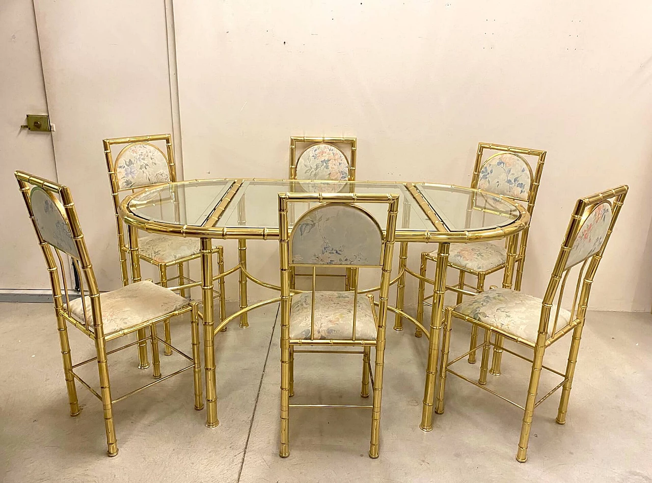 6 Sedie in ottone effetto bambù, anni '70 1368004