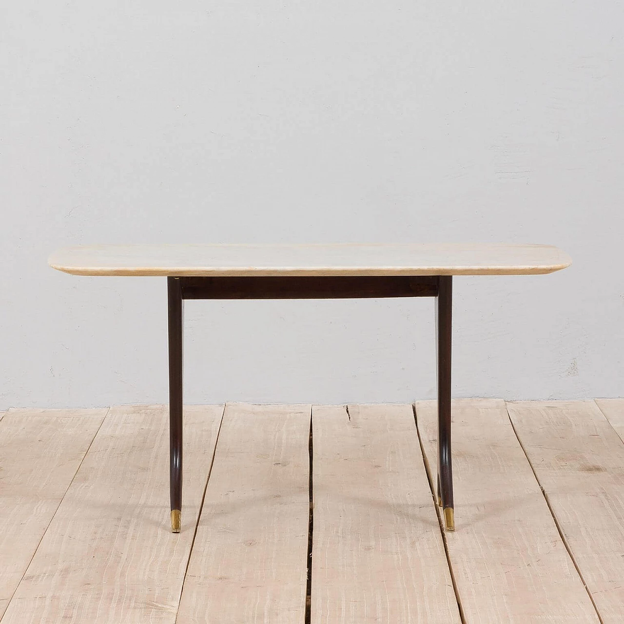 Coffee table in solid mahogany with marble top and brass feet by Guglielmo Ulrich, 50s 1368060