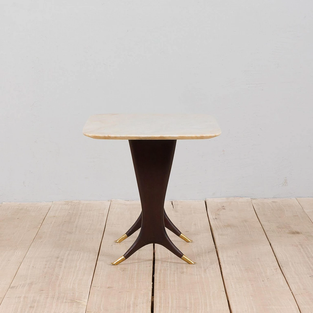 Coffee table in solid mahogany with marble top and brass feet by Guglielmo Ulrich, 50s 1368061