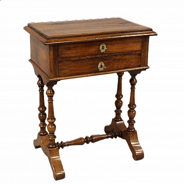 Louis Philippe coffee table with drawers in solid walnut, 19th century