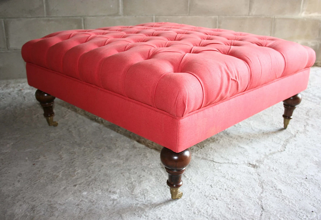 Quilted pouf with walnut legs and wheels, 1960s 1368181