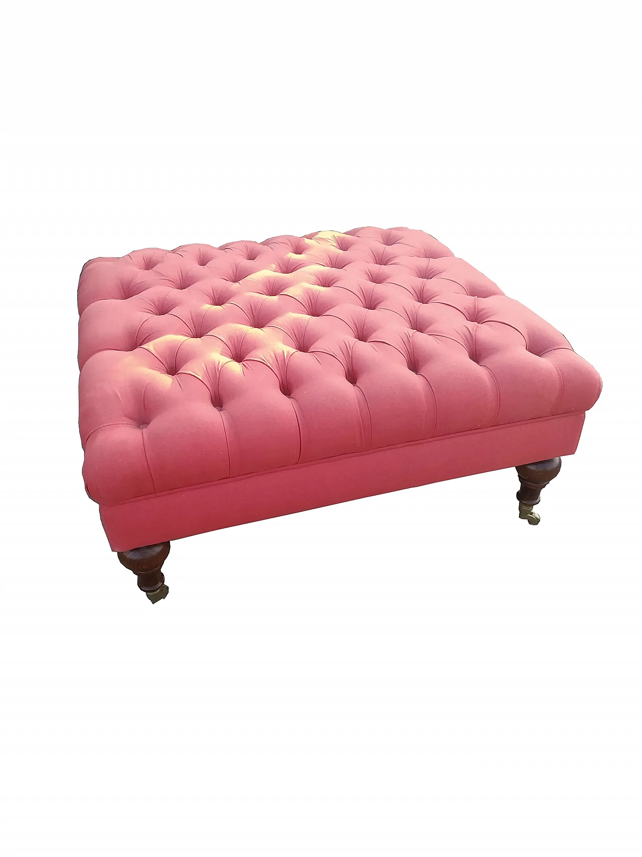 Pouf trapuntato con gambe in noce e ruote, anni '60 1368183