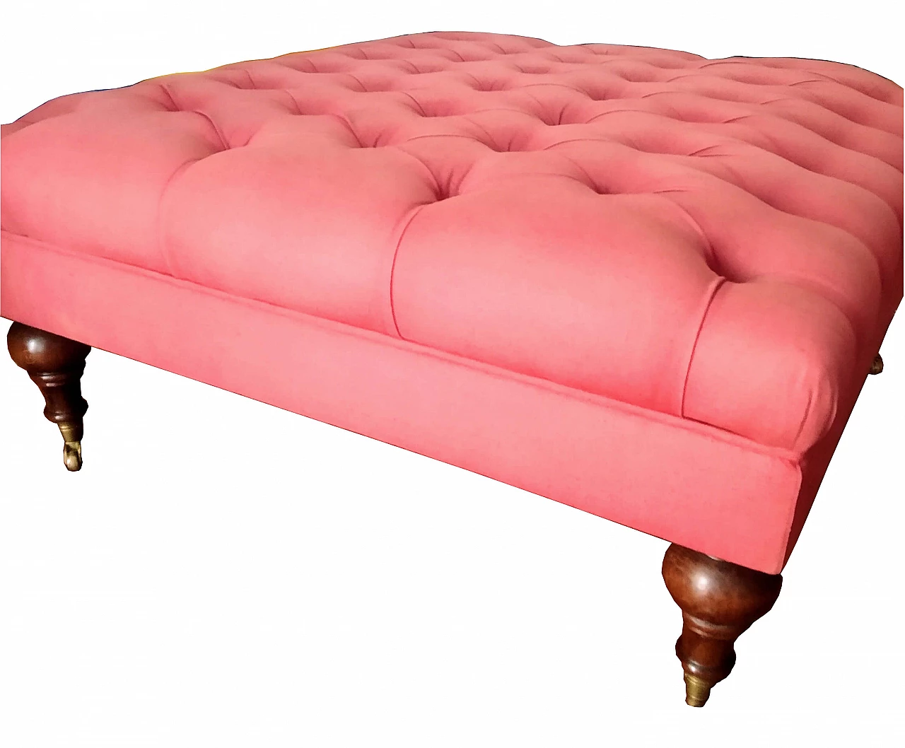 Pouf trapuntato con gambe in noce e ruote, anni '60 1368184