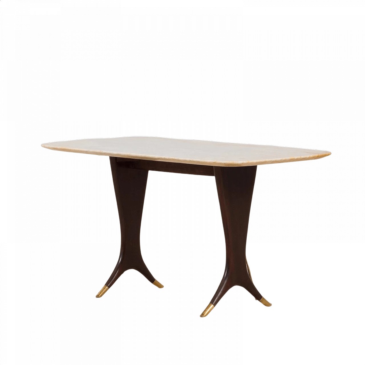 Tavolino in mogano massiccio con piano in marmo e piedi in ottone di Guglielmo Ulrich, anni '50 1368240