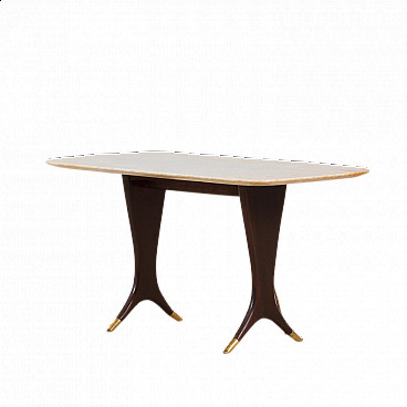 Coffee table in solid mahogany with marble top and brass feet by Guglielmo Ulrich, 50s