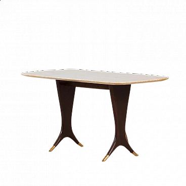 Tavolino in mogano massiccio con piano in marmo e piedi in ottone di Guglielmo Ulrich, anni '50