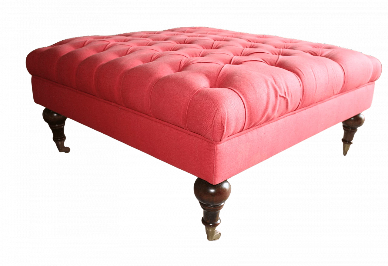 Pouf trapuntato con gambe in noce e ruote, anni '60 1368259