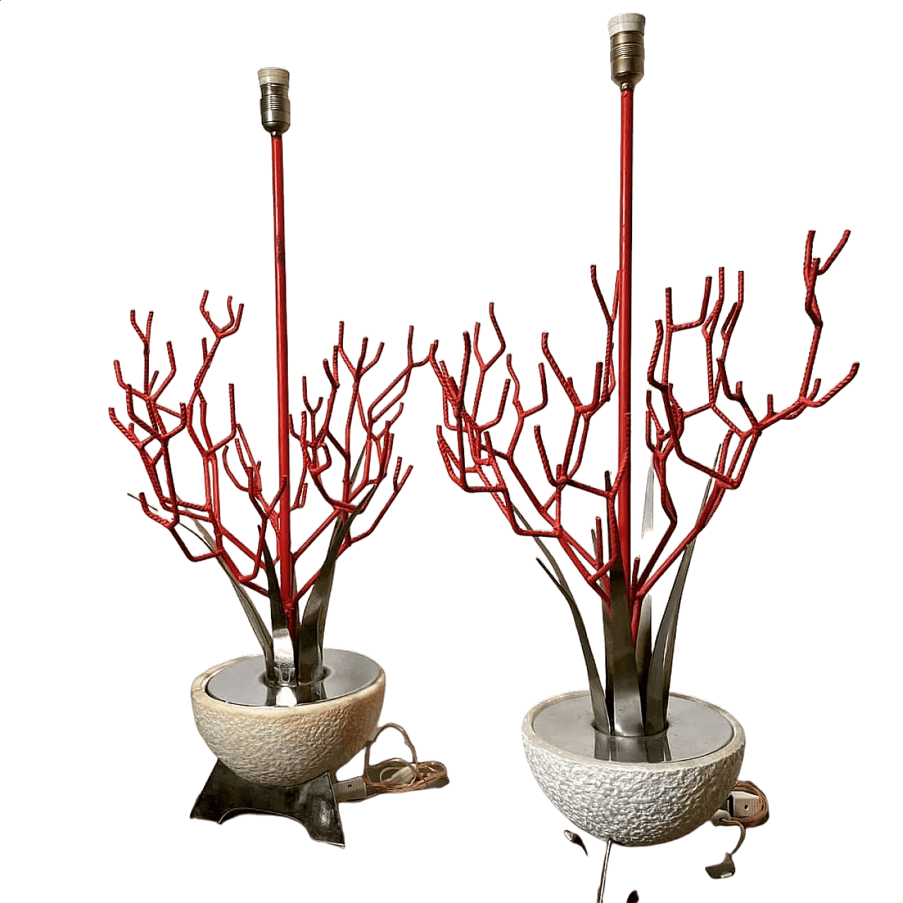 Pair of table lamps coral effect with alabaster base, 80s 1368260