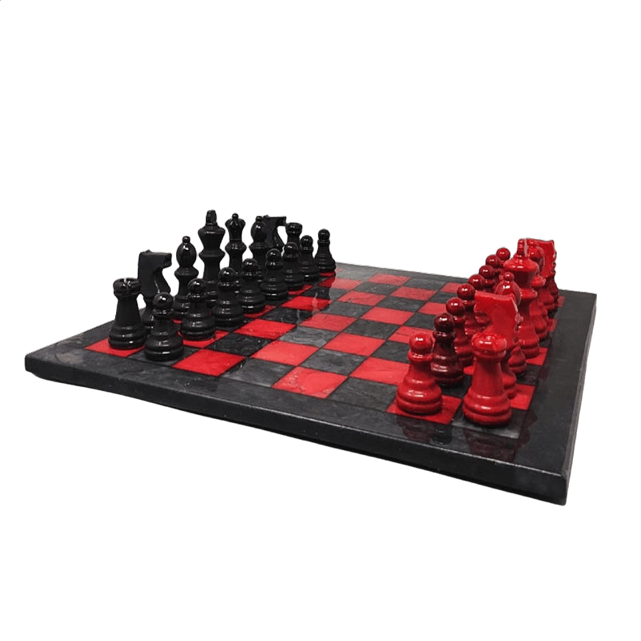 Scacchiera nera e rossa in alabastro di Volterra, anni '70 1368313