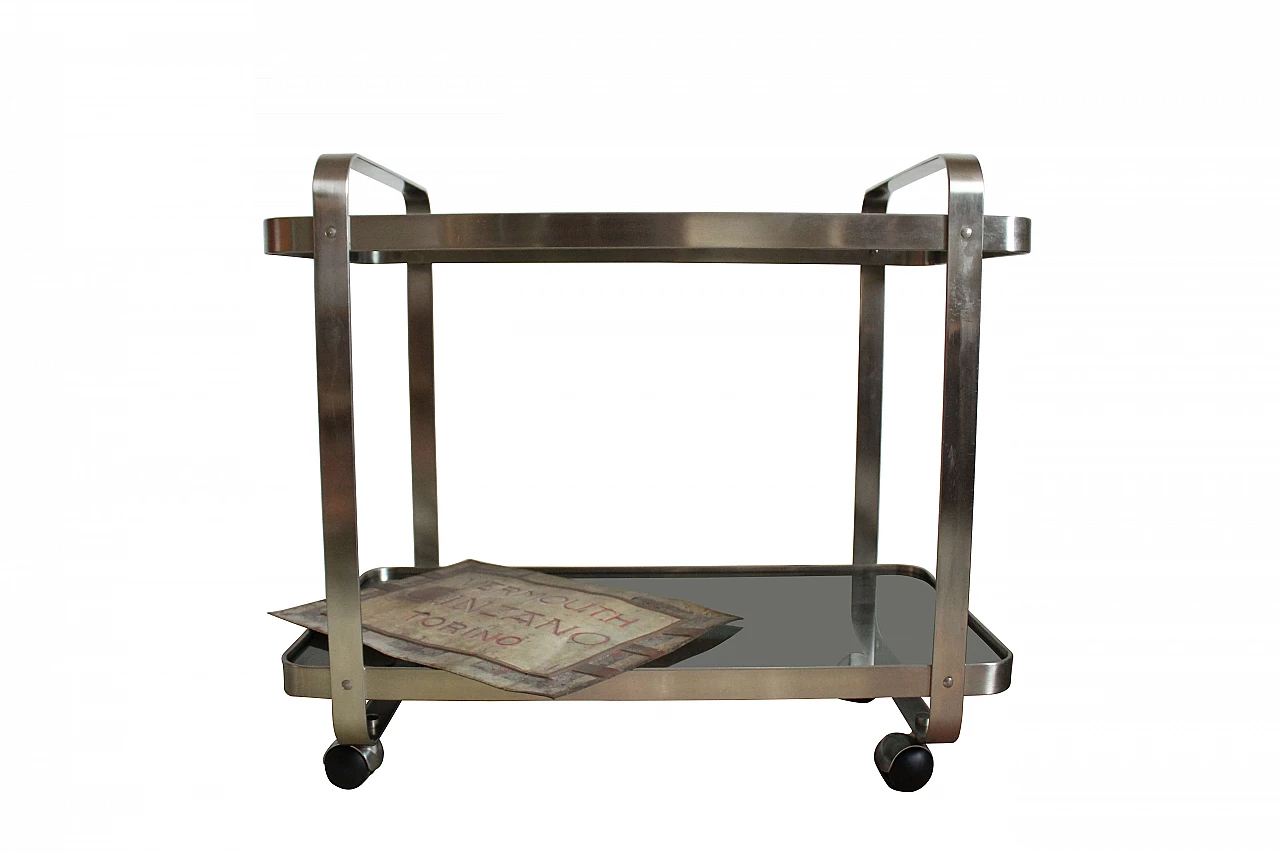 Food trolley in satin-finish metal and crystal, 1960s 1368329