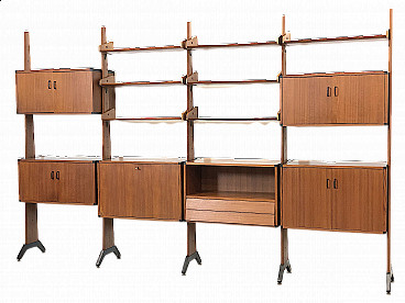 Modular bookcase with 4 bays in teak by Vittorio Dassi, 1960s