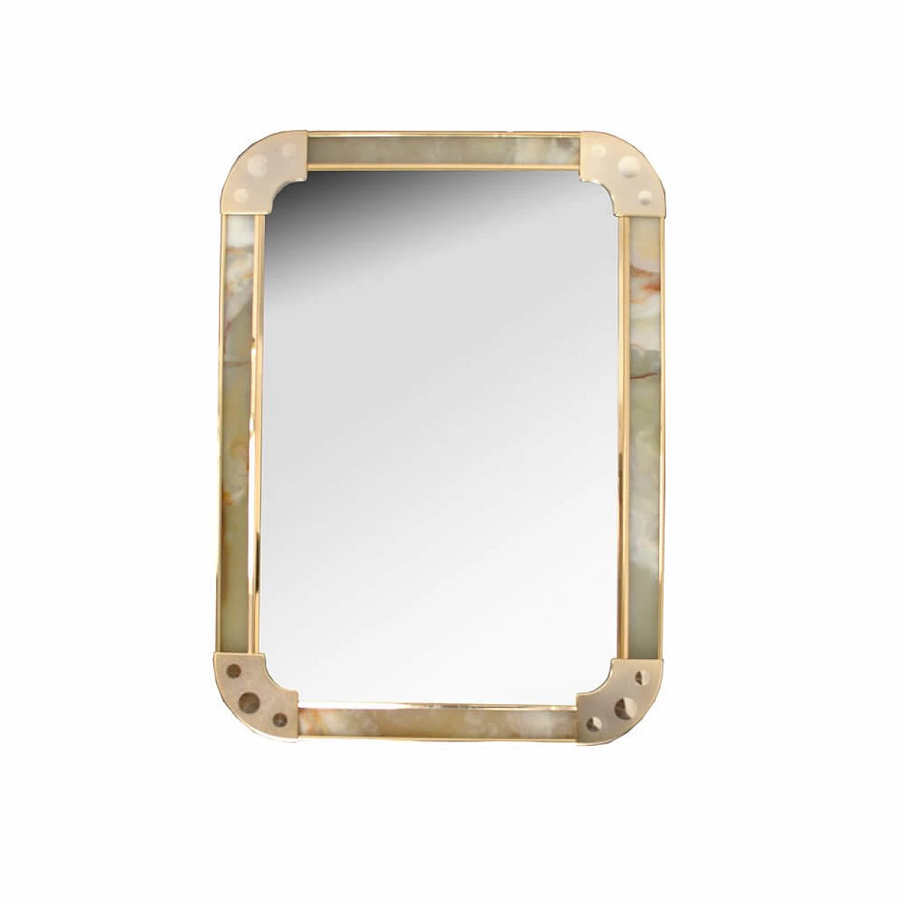 Specchio con cornice in metallo dorato e onice, anni '60 1368704