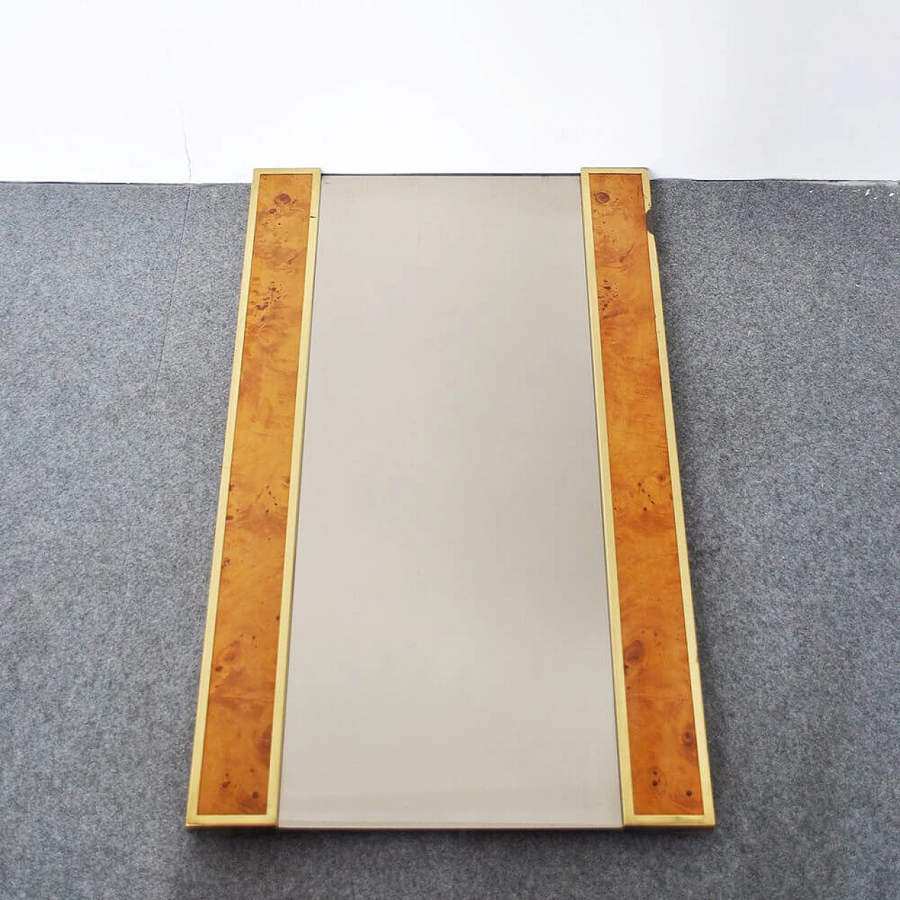 Specchio in ottone e radica, anni '70 1368710