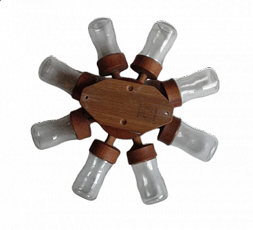 Swivel wall spice rack in teak and glass by Digsmed, 60s