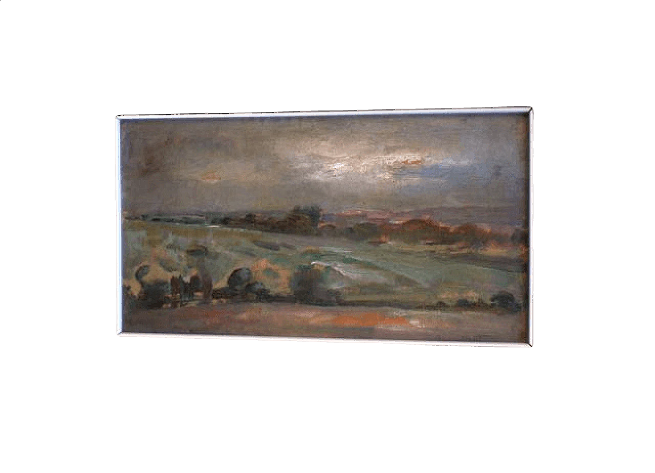 Oil painting on cardboard of landscape by Martini Bruno, 50s 1368772