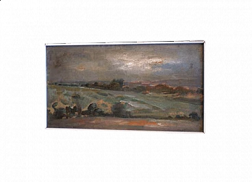 Dipinto olio su cartoncino di paesaggio di Martini Bruno, anni '50