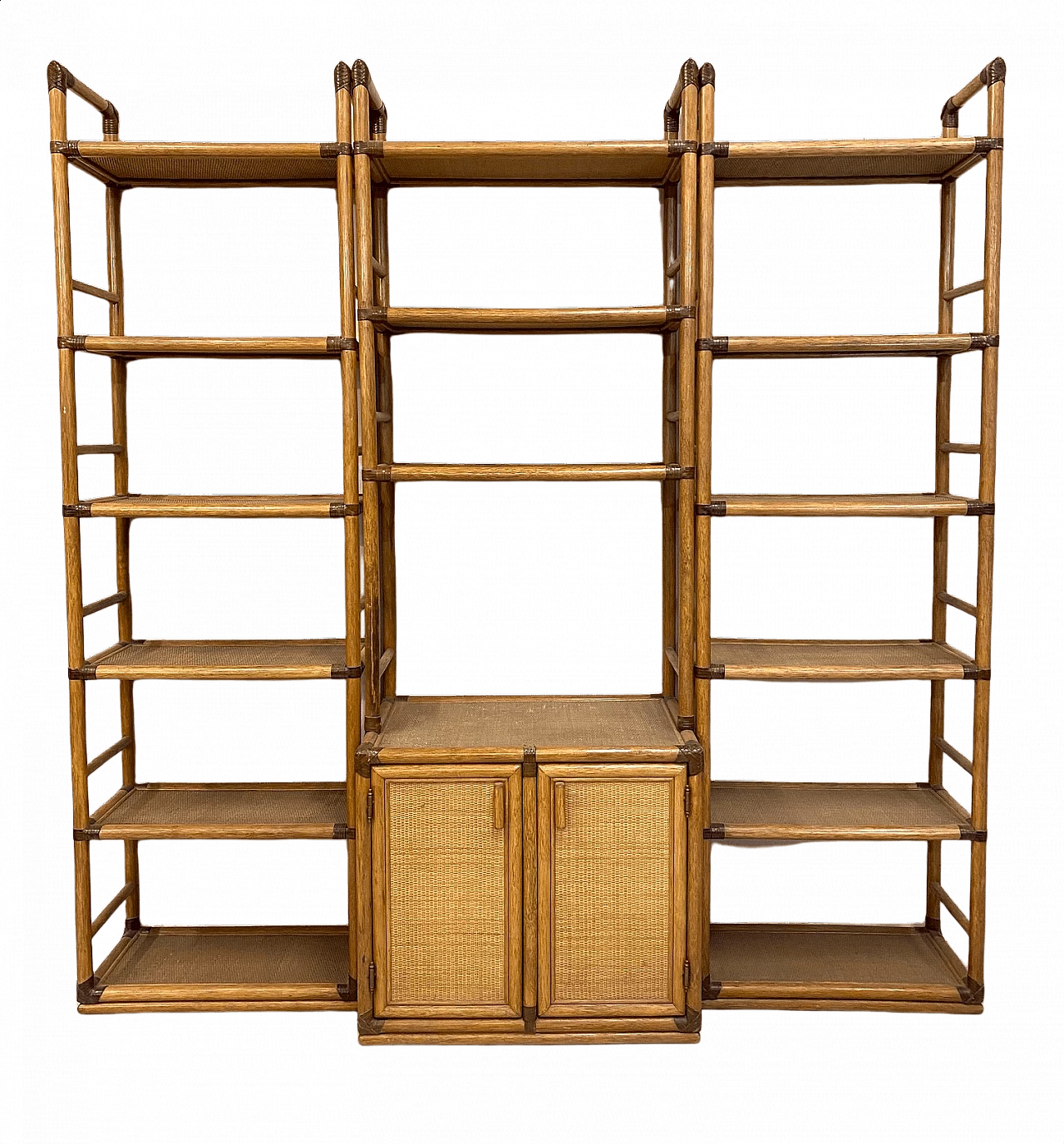 Wicker and bamboo bookcase, 1970s 1368899